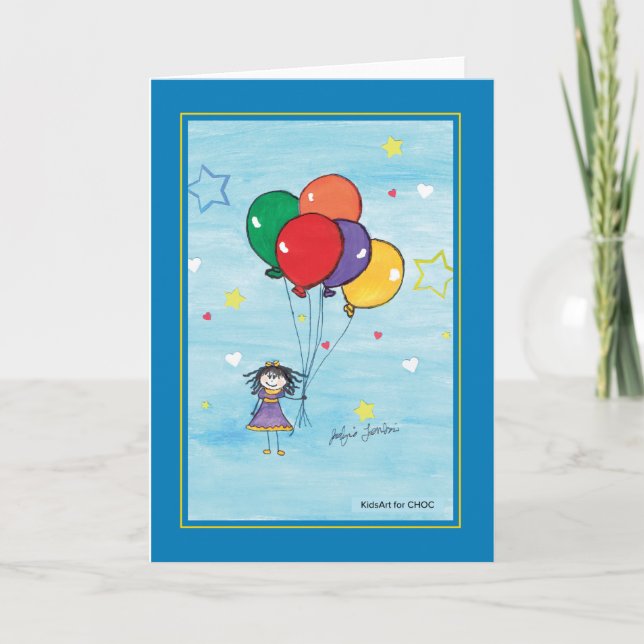 Girl with Balloons - Kids Art for CHOC Thank You Card (Front)