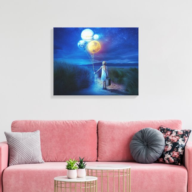 Girl with Balloons Path Love Our Planet on Canvas Print (Insitu(LivingRoom))