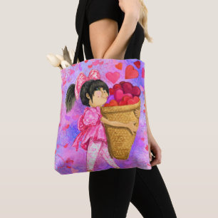 Girl with Basket Hearts Tote Bag Gift