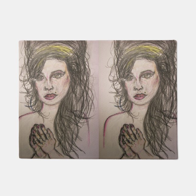 girl with beehive hair praying doormat (Front)