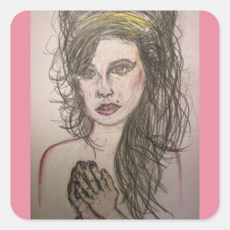 girl with beehive hair praying square sticker