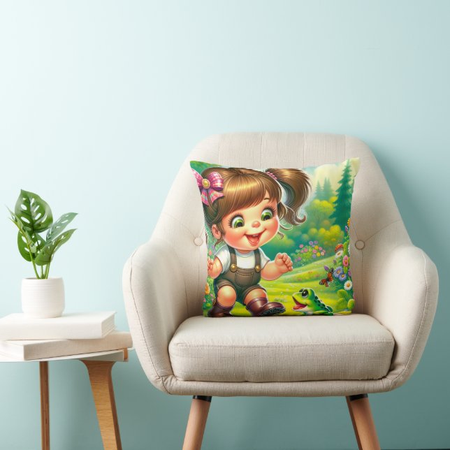 Girl With Big Eyes and Green Frog Cushion (Chair)