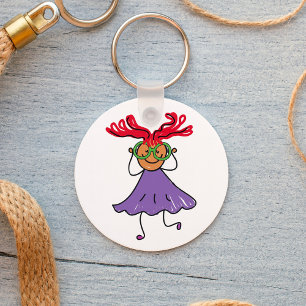 Girl With Big Glasses And Hair Keychain