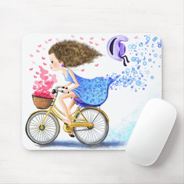 Girl with Bike Mouse Pad (With Mouse)