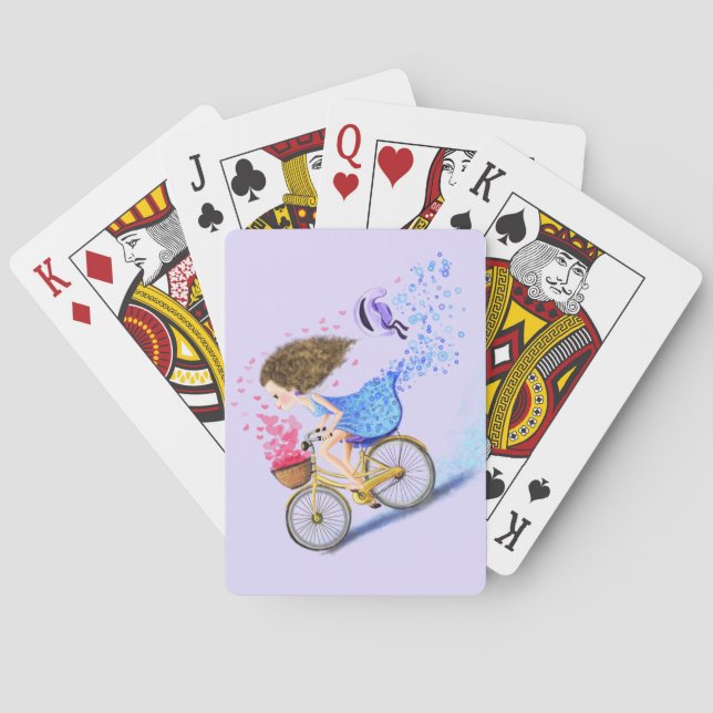 Girl with Bike Playing Cards Romantic Gift (Back)