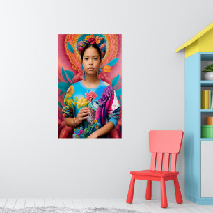 Girl with bird and floral sweater poster