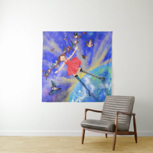 Girl with Birds Tapestry Fantasy