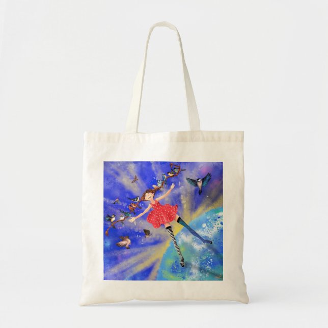Girl with Birds Tote Bag Spring (Front)
