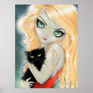 Girl with Black Cat Poster Print