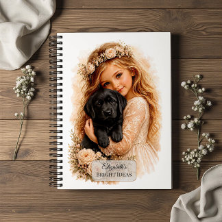 Girl With Black Labrador Puppy Notebook