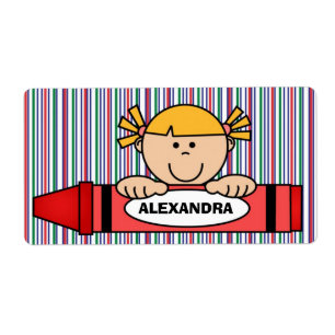 Girl with Blonde Hair Crayon School Supply Label