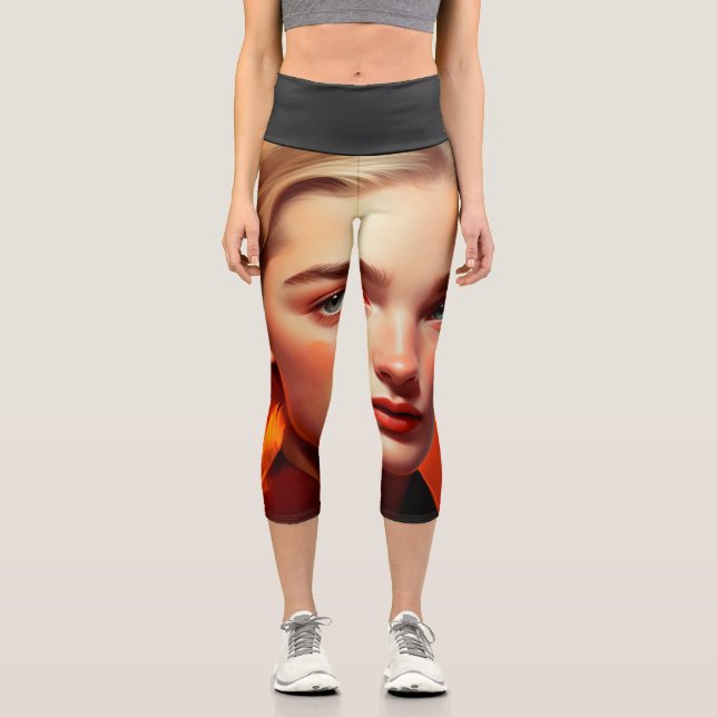 Girl with blue eyes capri leggings (Front)