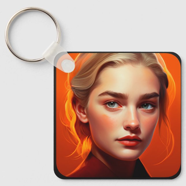 Girl with blue eyes key ring (Front)