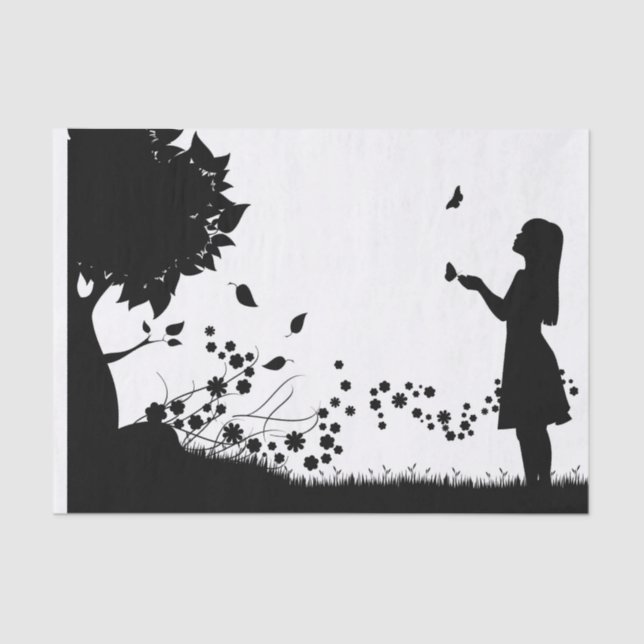 Girl with Butterflies Decoupage Tissue Paper (Front)