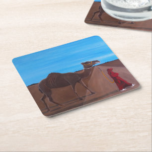 Girl with Camel Painting by Alfred Fox Square Paper Coaster