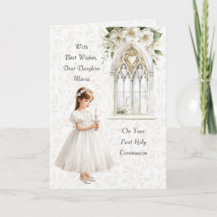 Girl with Candle First Communion Greeting Card