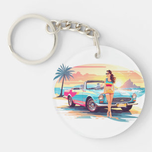 Girl with car and dream nature key ring