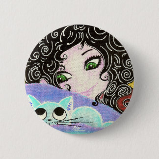 girl with cat 1 6 cm round badge