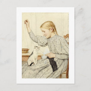 Girl with Cat, Albert Anker Postcard