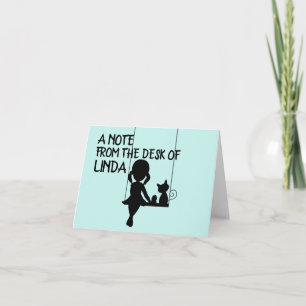 GIRL WITH CAT PERSONALIZED NOTE CARDS