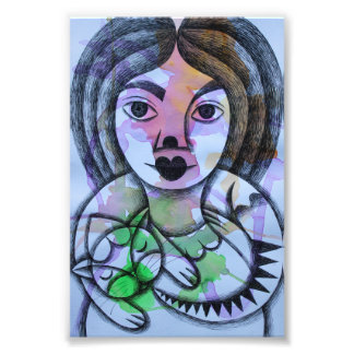 Girl with cat photo print