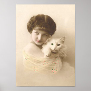 Girl With Cat Vintage Fine Art Poster