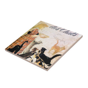 Girl with Cats, Alexandre Steinlen Tile