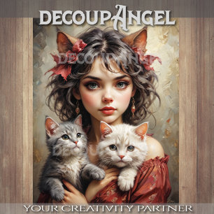 Girl with Cats Decoupage Tissue Paper