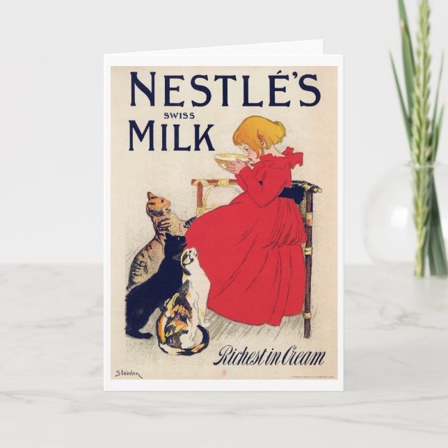 Girl with Cats, Vintage Poster, Alexandre Steinlen Card (Front)