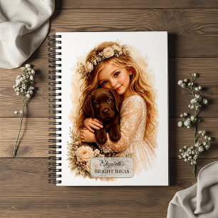 Girl With Chocolate Labrador Puppy Notebook