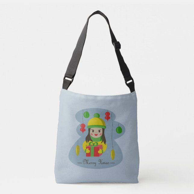 Girl with Christmas gift box  Crossbody Bag (Front)