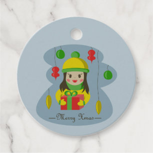 Girl with Christmas gift box Favour Tags