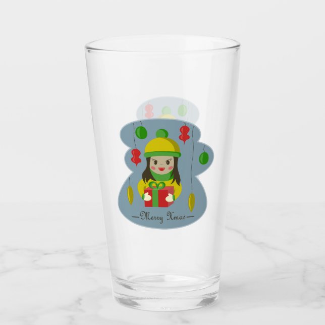 Girl with Christmas gift box  Glass (Front)
