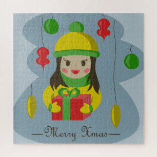 Girl with Christmas gift box  Jigsaw Puzzle