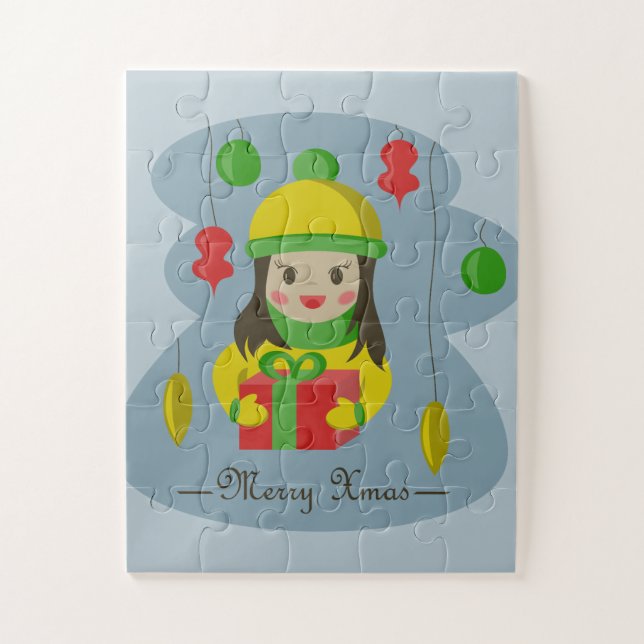 Girl with Christmas gift box  Jigsaw Puzzle (Vertical)