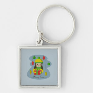 Girl with Christmas gift box Key Ring