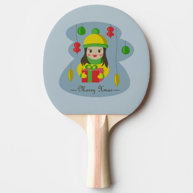 Girl with Christmas gift box  Ping Pong Paddle (Front)