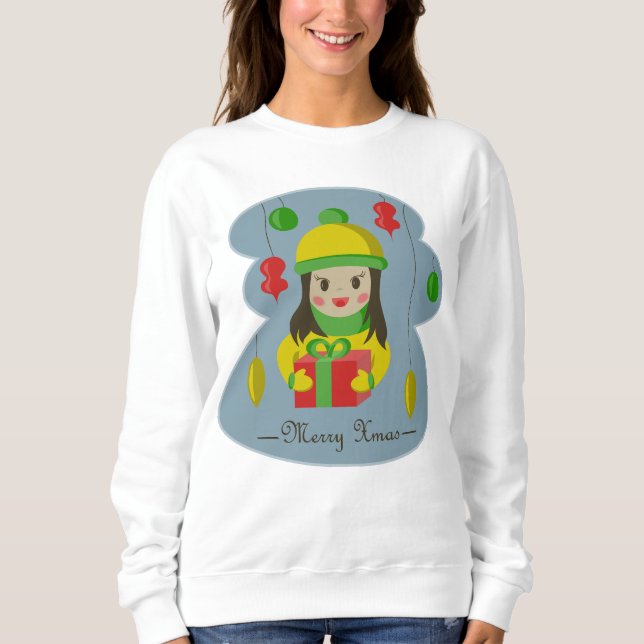 Girl with Christmas gift box  Sweatshirt (Front)