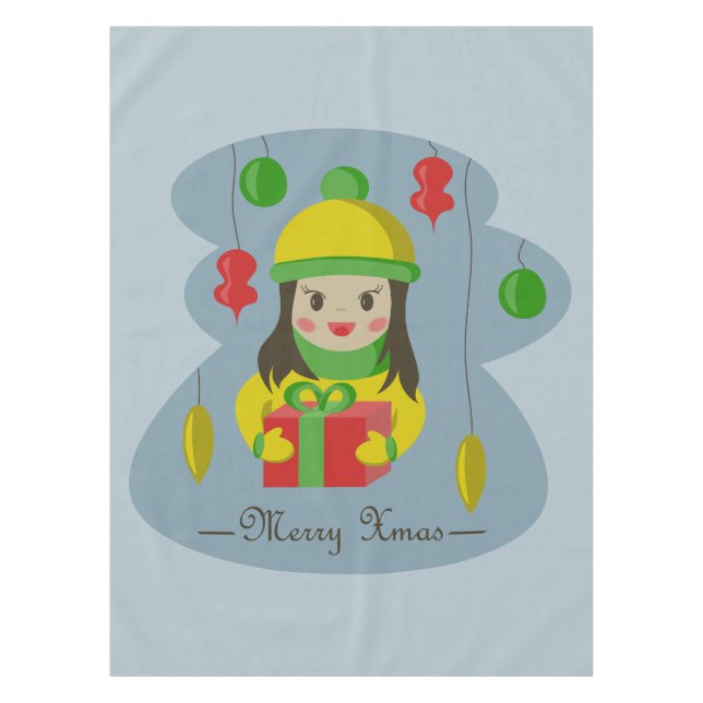 Girl with Christmas gift box  Tablecloth (Front)