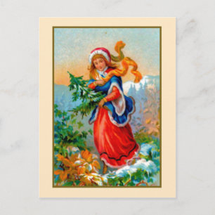 Girl with Christmas tree Holiday Postcard