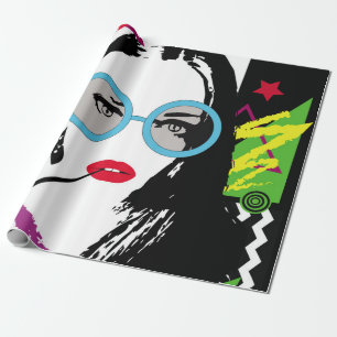 Girl with cigarette and sunglasess colourful pop a wrapping paper