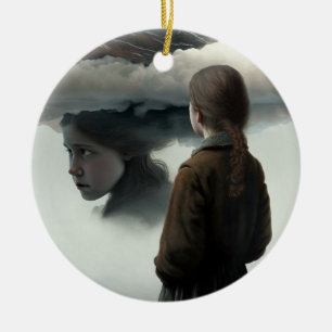 Girl with clouds ceramic tree decoration