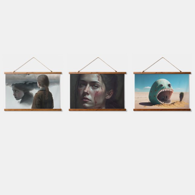 Girl with clouds hanging tapestry (Triple)