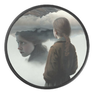 Girl with clouds hockey puck
