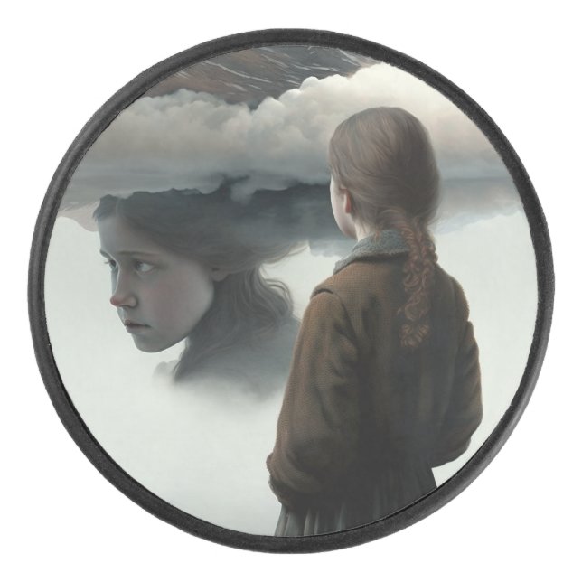 Girl with clouds hockey puck (Front)