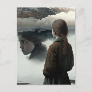 Girl with clouds invitation postcard