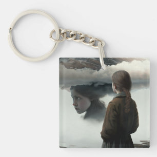 Girl with clouds key ring