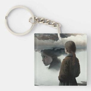 Girl with clouds key ring