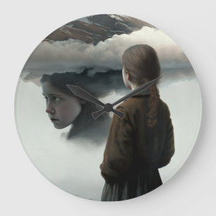 Girl with clouds large clock