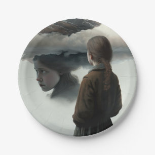 Girl with clouds paper plate